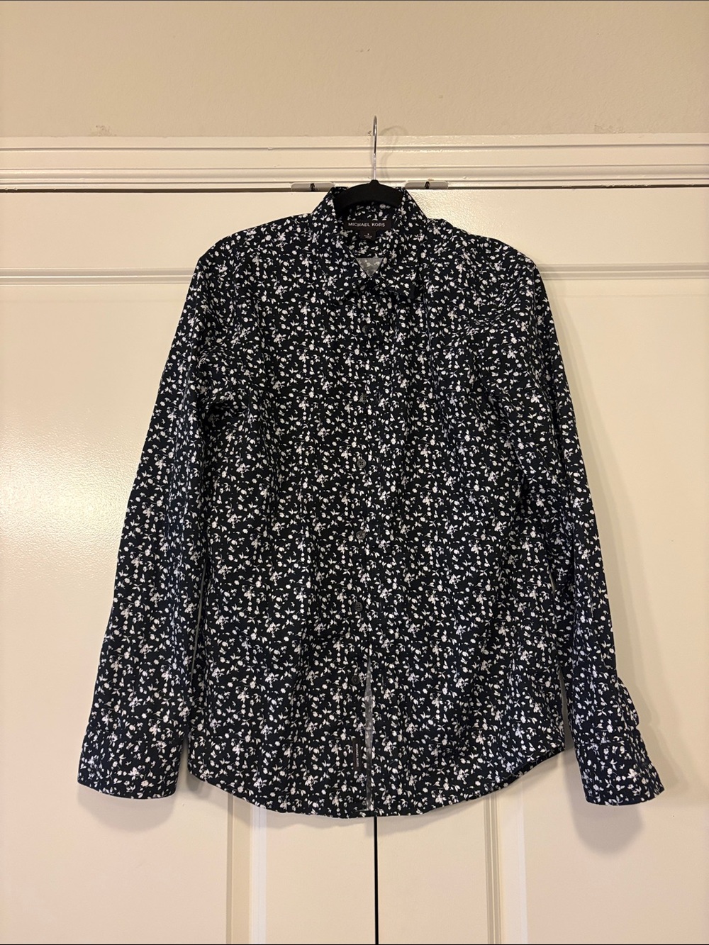 Michael Kors Black Button-Down Shirt with White Floral Print